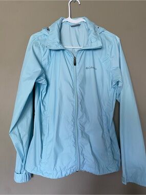 Columbia Women's Light Blue Hooded Rain Jacket size M
